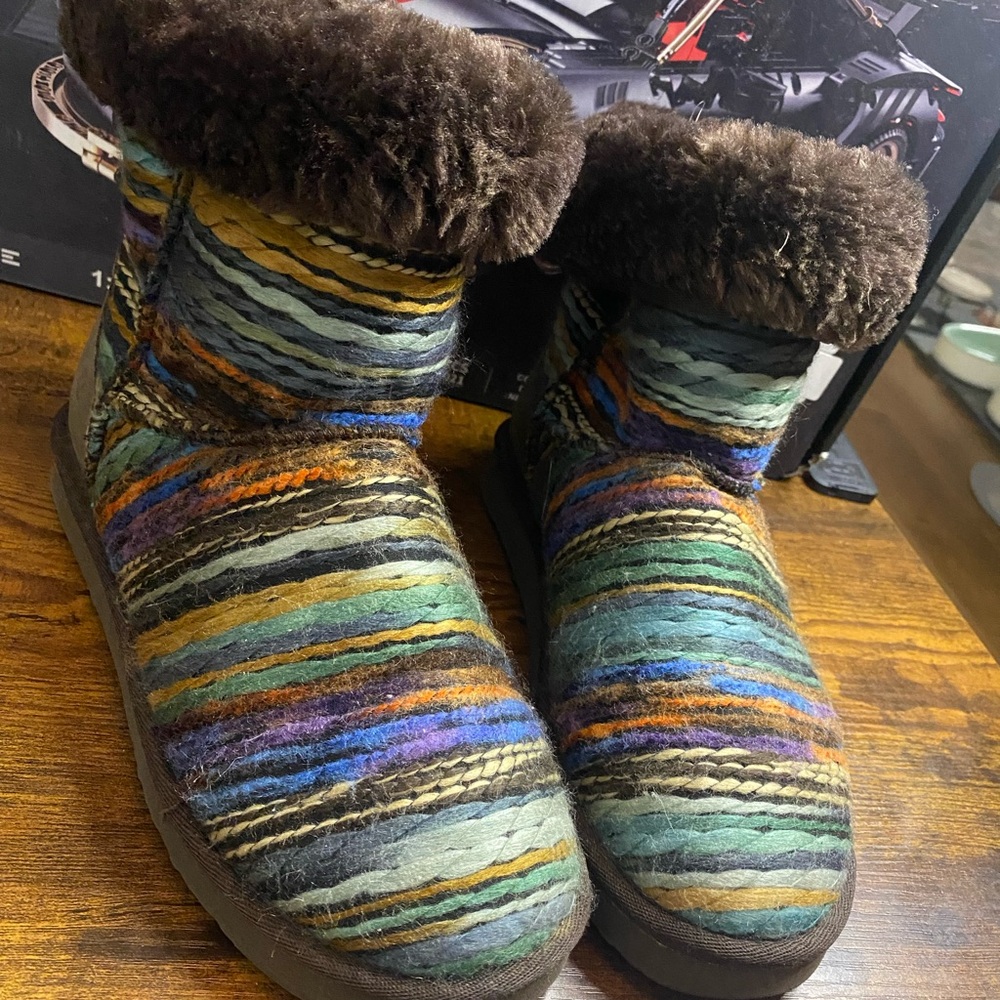 LAM Sheepskin Lined Boots Multicolored Wool/Tan Suede Wm’s Size (7)